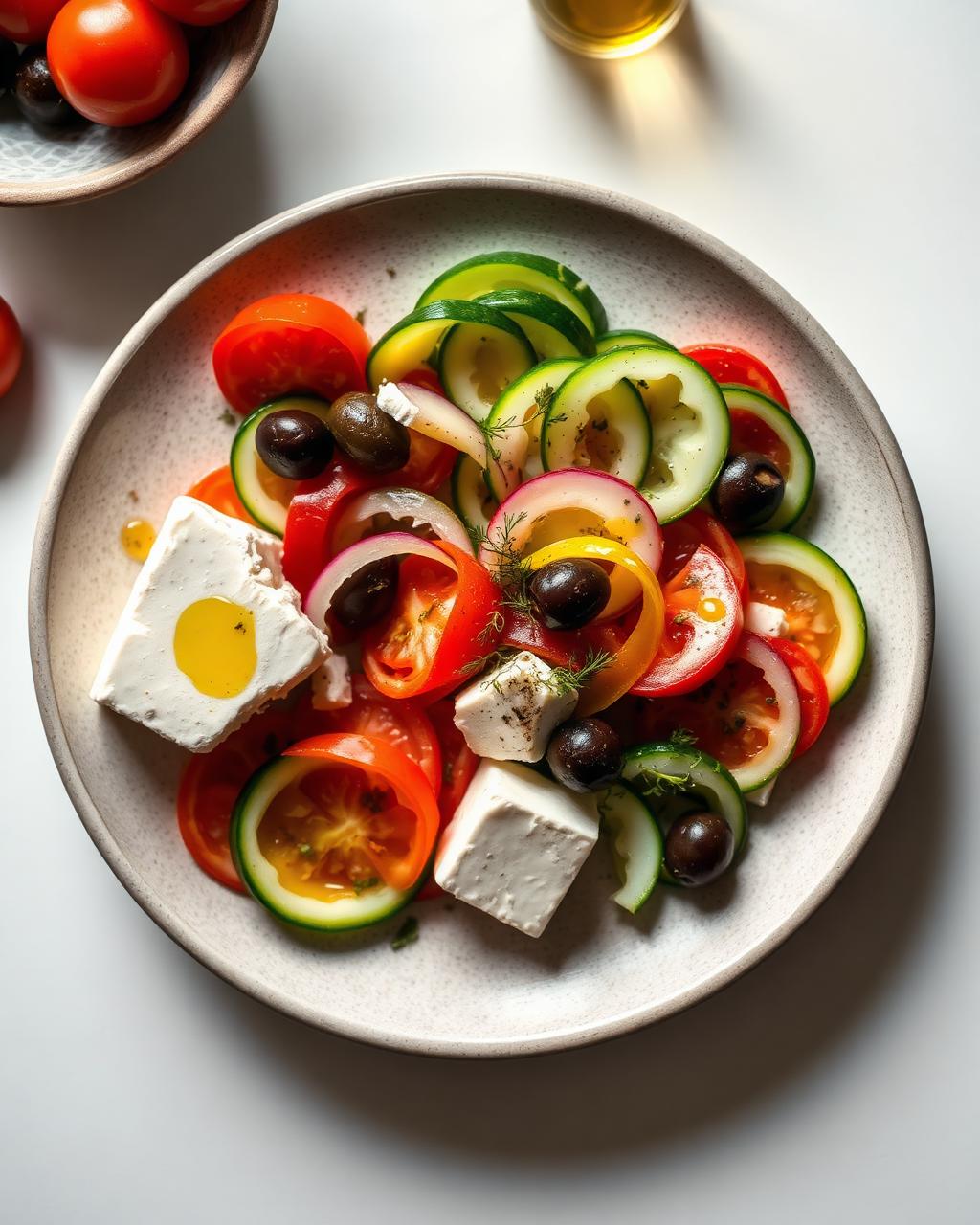 Modern Greek salad composition